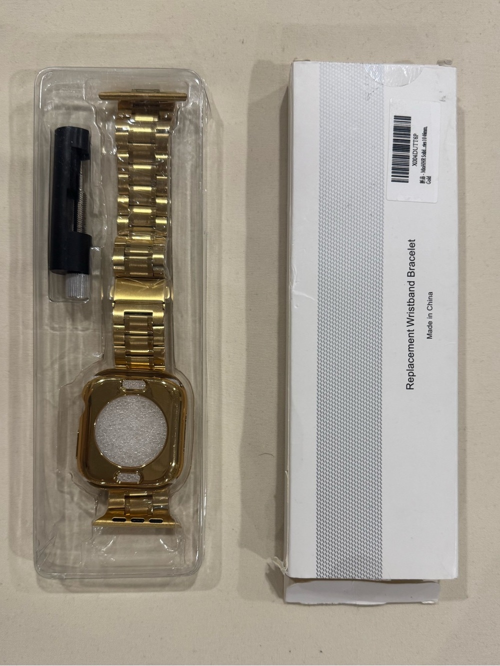 Gold Replacement Metal Link Watch Band and Protective Case for Smartwatch